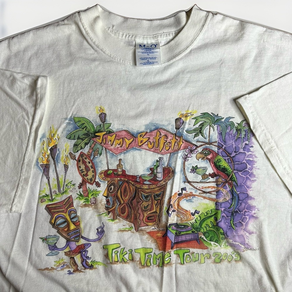 Vintage Y2K Jimmy Buffett Tiki Time Concert Tour Shirt Mens XL White 2003 Band